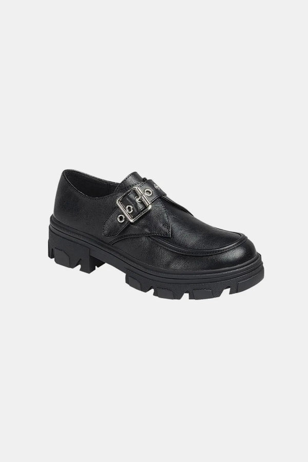 Women Slip-On Loafers — Buckled Platform Lug Sole Loafers