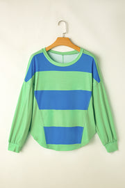 Casual striped colorblock top styled for everyday wear