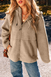 Pale khaki zip-up jacket in soft 100% polyester fleece