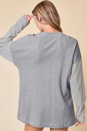 Long sleeve colorblock cardigan in soft polyester cotton blend