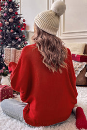 Merry high neck sweater close-up of embroidered letter graphic