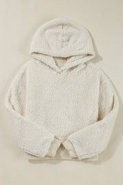 White ribbed edge hoodie styled for casual daily wear