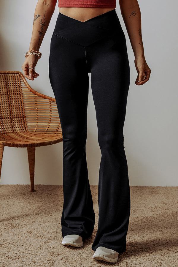 Flare Leggings — Black V-Shape High Waisted Flared Leggings