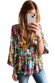 Romantic ruffled floral blouse in lightweight 100% polyester fabric