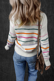 Colorful striped sweater with chic ribbed trim and sheath silhouette