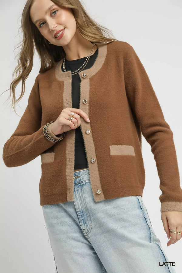 Umgee Two-Tone Button-Front Cardigan Sweater