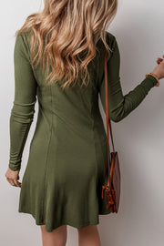 Rib knit square neck mini dress with long sleeves