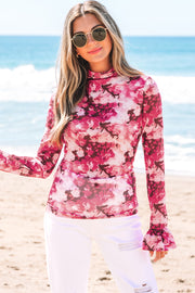 Rose floral mesh blouse in a flattering sheath silhouette