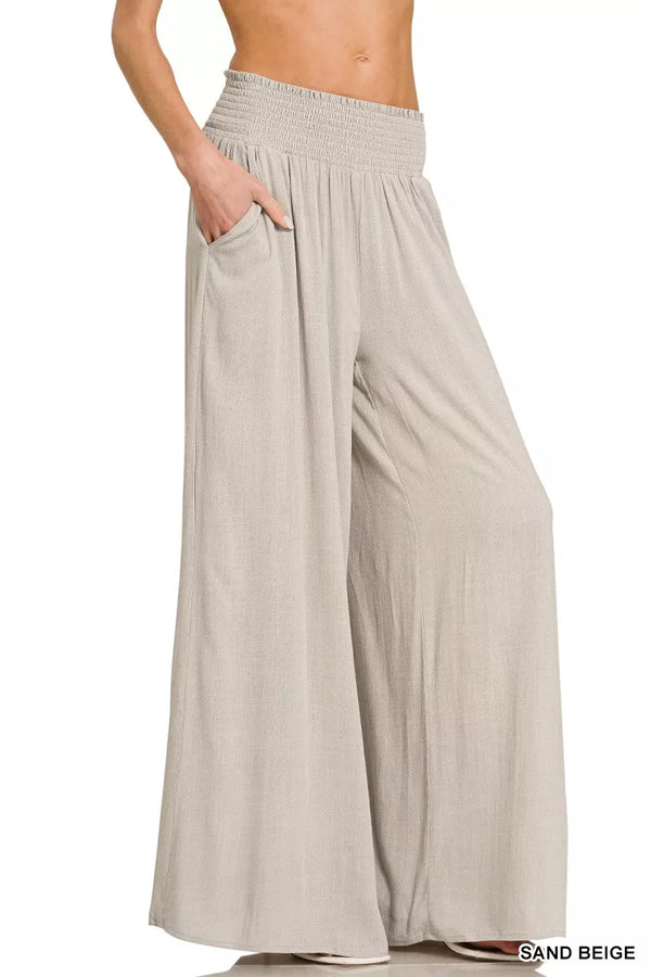 Smocked Waistband Wide Leg Lounge Pants — Zenana