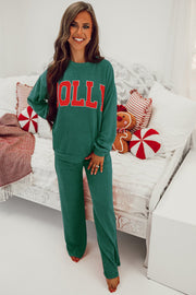 Casual two-piece corded set with long sleeves and flowing wide-leg pants