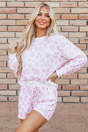 Pink leopard loungewear set styled for cozy all-day comfort