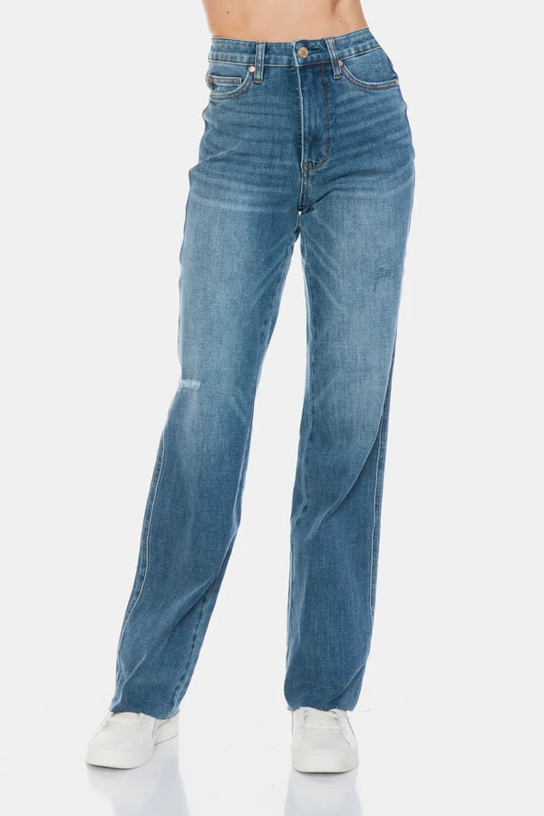 Judy Blue Jeans – High Waist Tummy Control Raw Hem Straight Leg