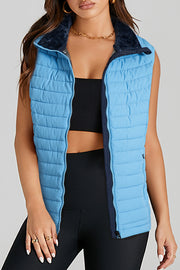 Sky Blue Quilted Puffer Vest with soft plush turn-down collar
