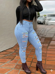 Casual plus size ripped jeans with high stretch