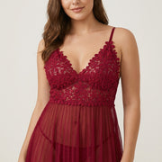 Women's Clothing Sheer Mesh Lace Lingerie Sleepwear Set - detail