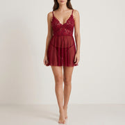 Women's Clothing Sheer Mesh Lace Lingerie Sleepwear Set - front