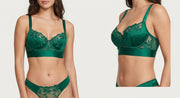 Women's Two-Piece Green Lace Lingerie Set with Floral Embroidery & Chiffon Slip - detail