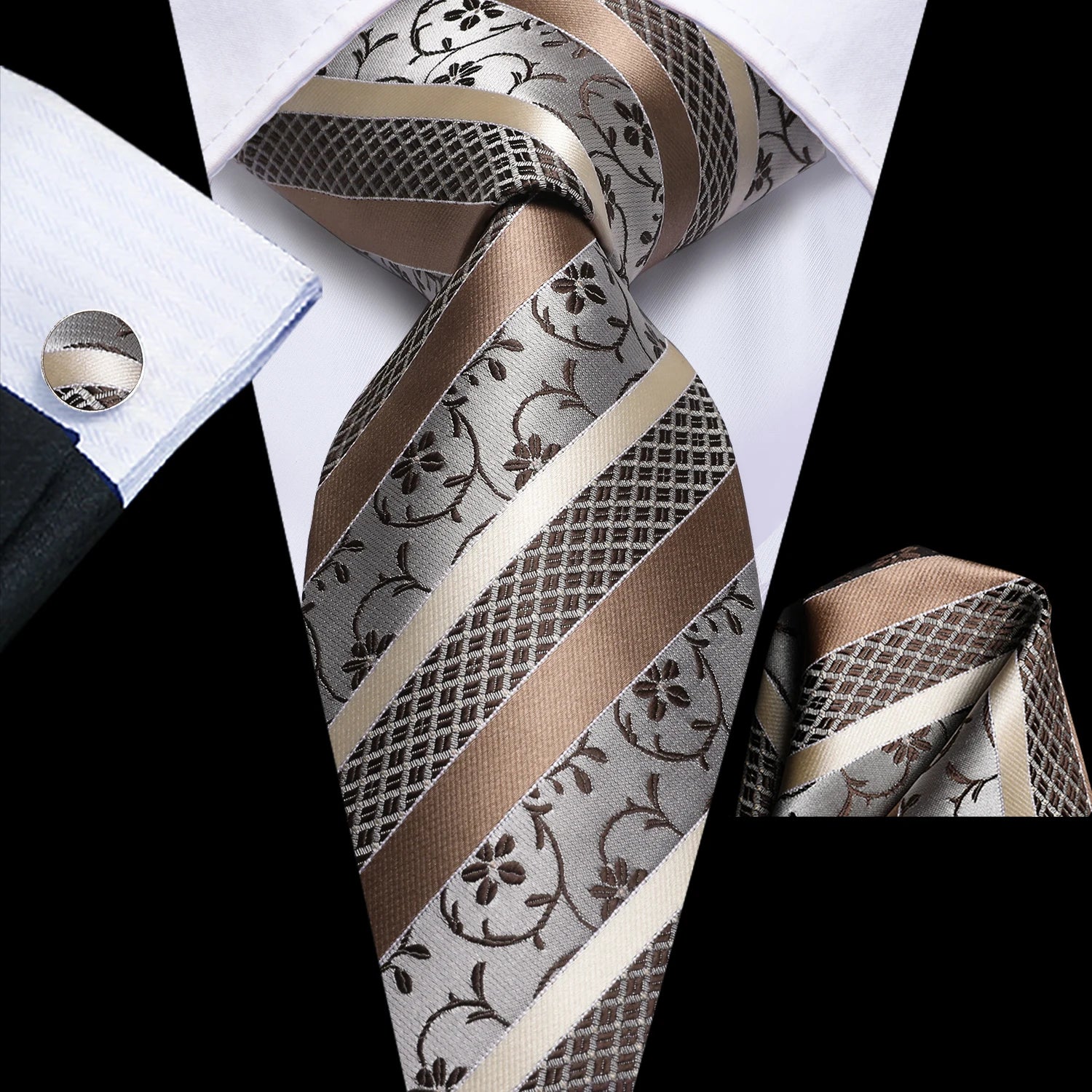 Free Shipping Business Design Jacquard Paisley Mens Silk Tie Gift Tie Cufflinks Hanky 3pc One Set