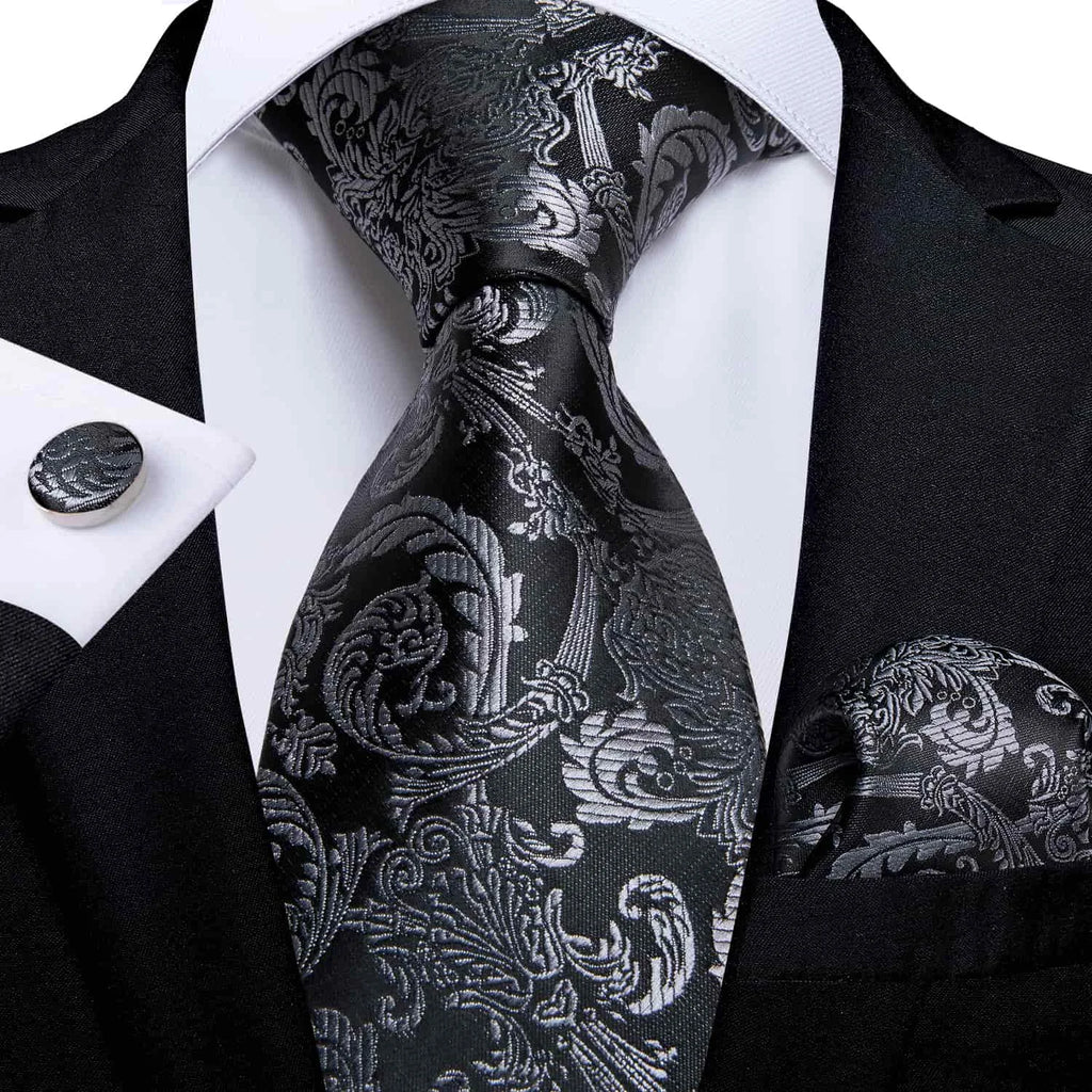 Free Shipping Business Design Jacquard Paisley Mens Silk Tie Gift Tie Cufflinks Hanky 3pc One Set