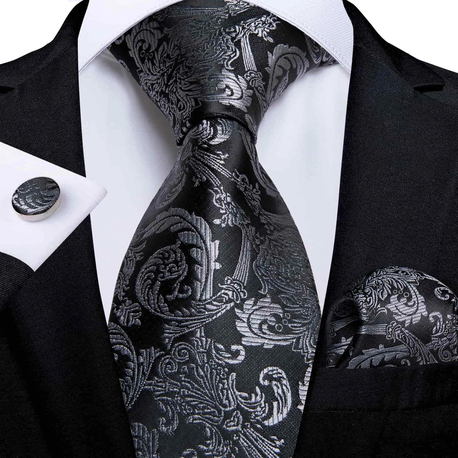 Free Shipping Business Design Jacquard Paisley Mens Silk Tie Gift Tie Cufflinks Hanky 3pc One Set