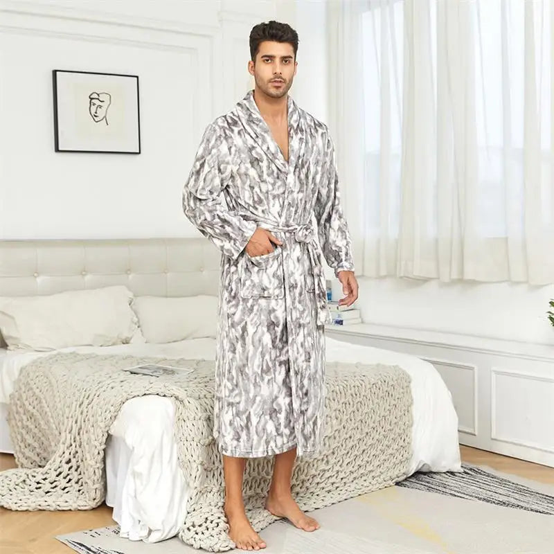 Bathrobe with Hood Soft Black Bathrobes Unisex Bathroom Pyjama Sleeping Robes Bath Robe for Men