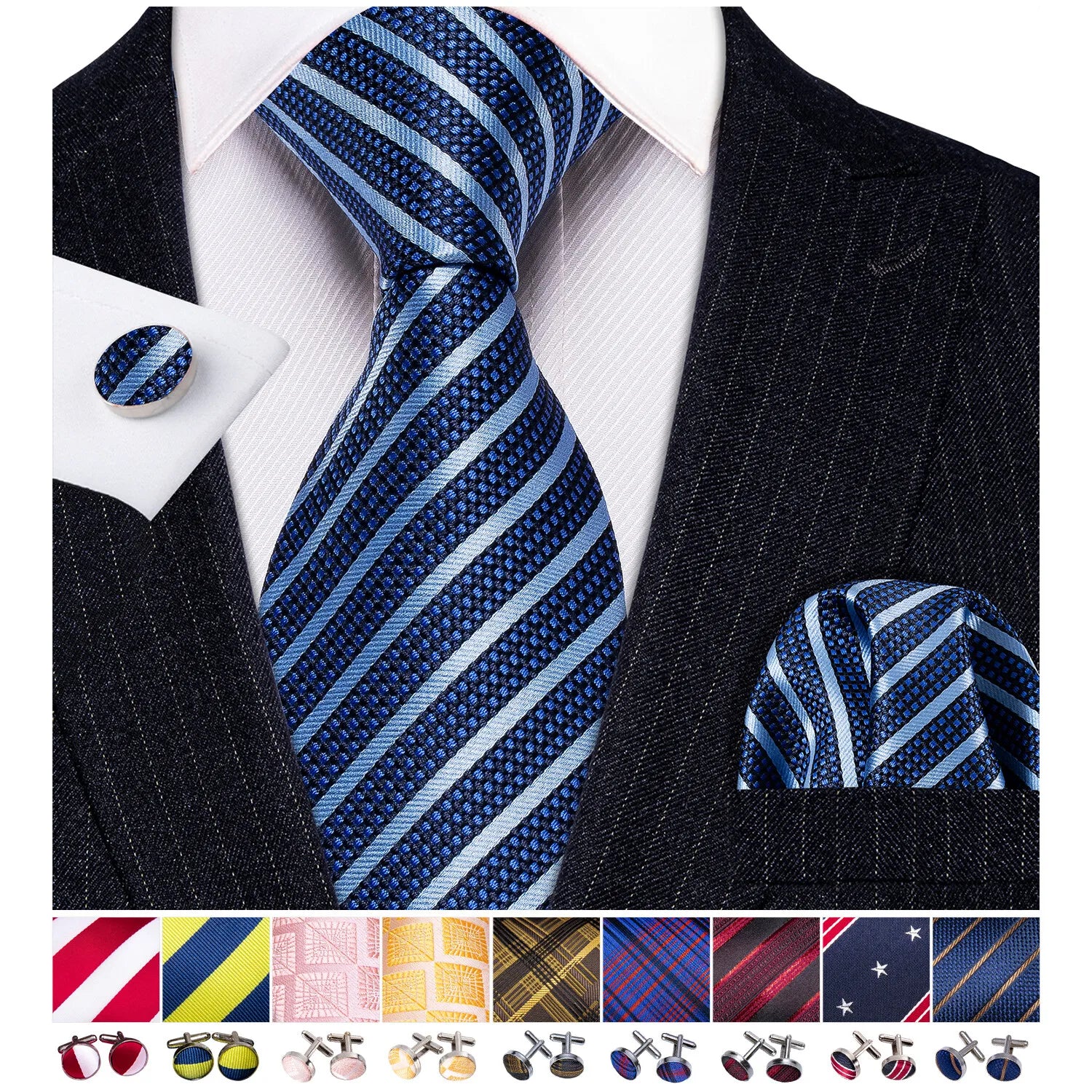 Free Shipping Business Design Jacquard Paisley Mens Silk Tie Gift Tie Cufflinks Hanky 3pc One Set
