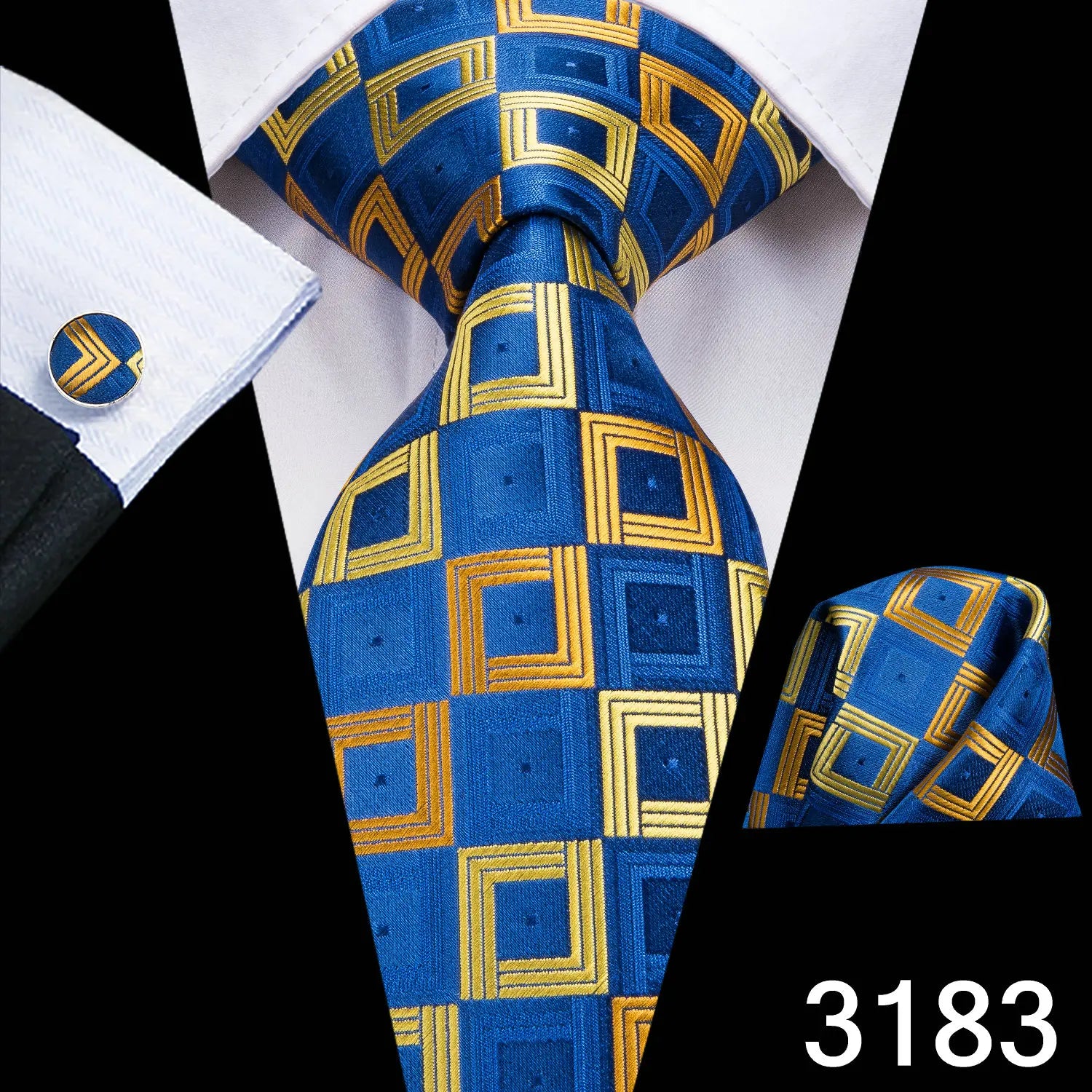 Free Shipping Business Design Jacquard Paisley Mens Silk Tie Gift Tie Cufflinks Hanky 3pc One Set