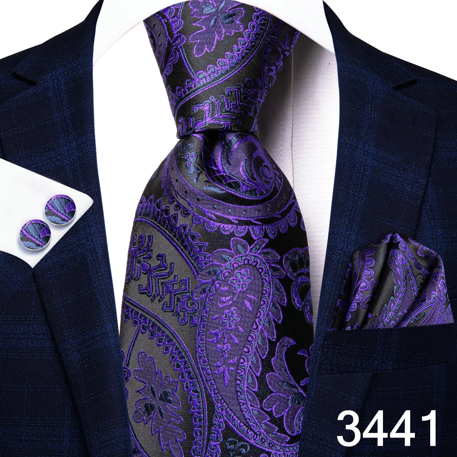 Free Shipping Business Design Jacquard Paisley Mens Silk Tie Gift Tie Cufflinks Hanky 3pc One Set