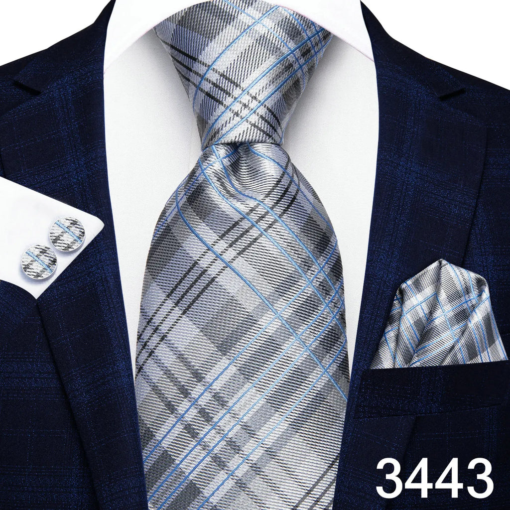 Free Shipping Business Design Jacquard Paisley Mens Silk Tie Gift Tie Cufflinks Hanky 3pc One Set