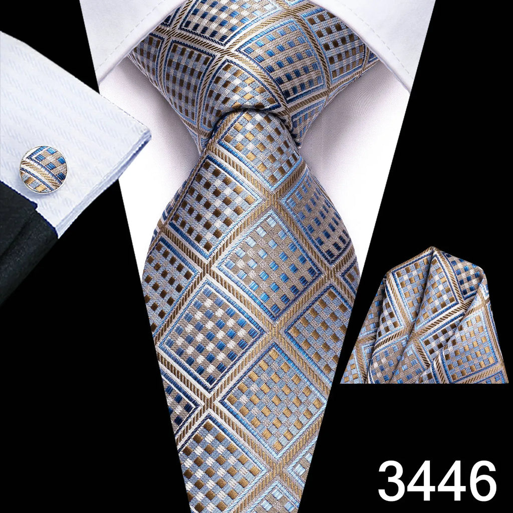 Free Shipping Business Design Jacquard Paisley Mens Silk Tie Gift Tie Cufflinks Hanky 3pc One Set