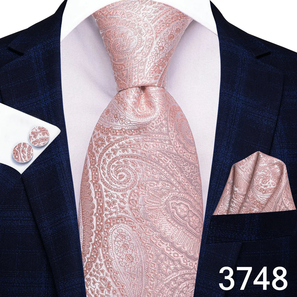 Free Shipping Business Design Jacquard Paisley Mens Silk Tie Gift Tie Cufflinks Hanky 3pc One Set
