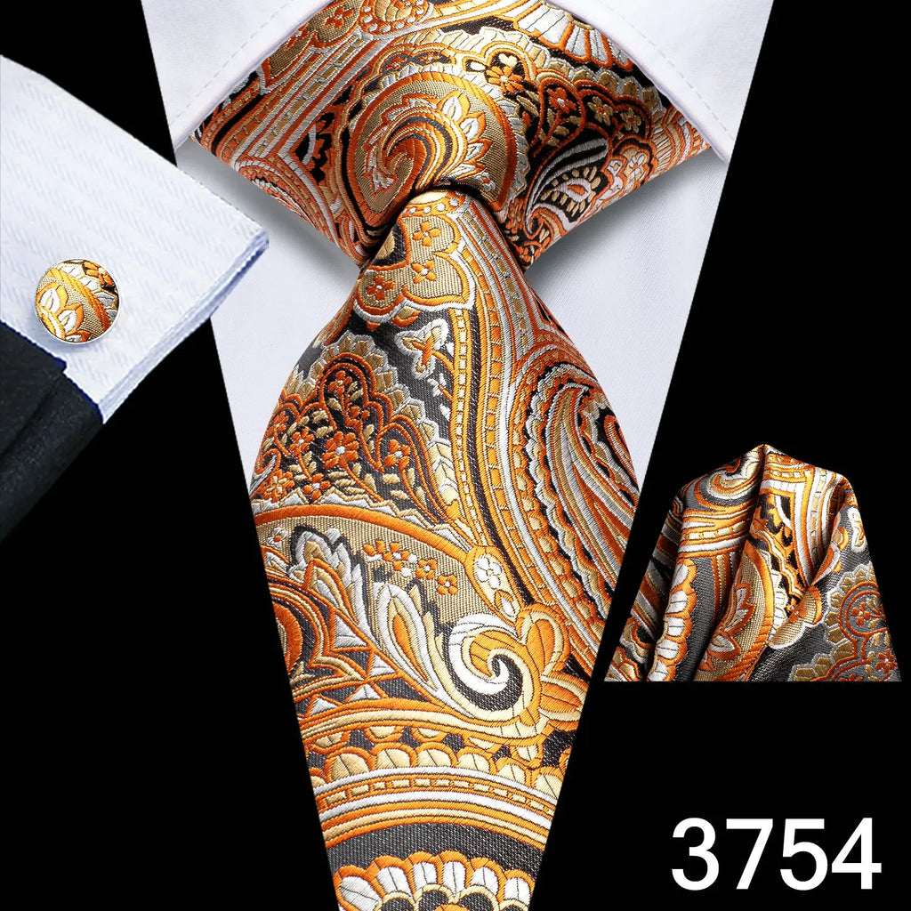 Free Shipping Business Design Jacquard Paisley Mens Silk Tie Gift Tie Cufflinks Hanky 3pc One Set