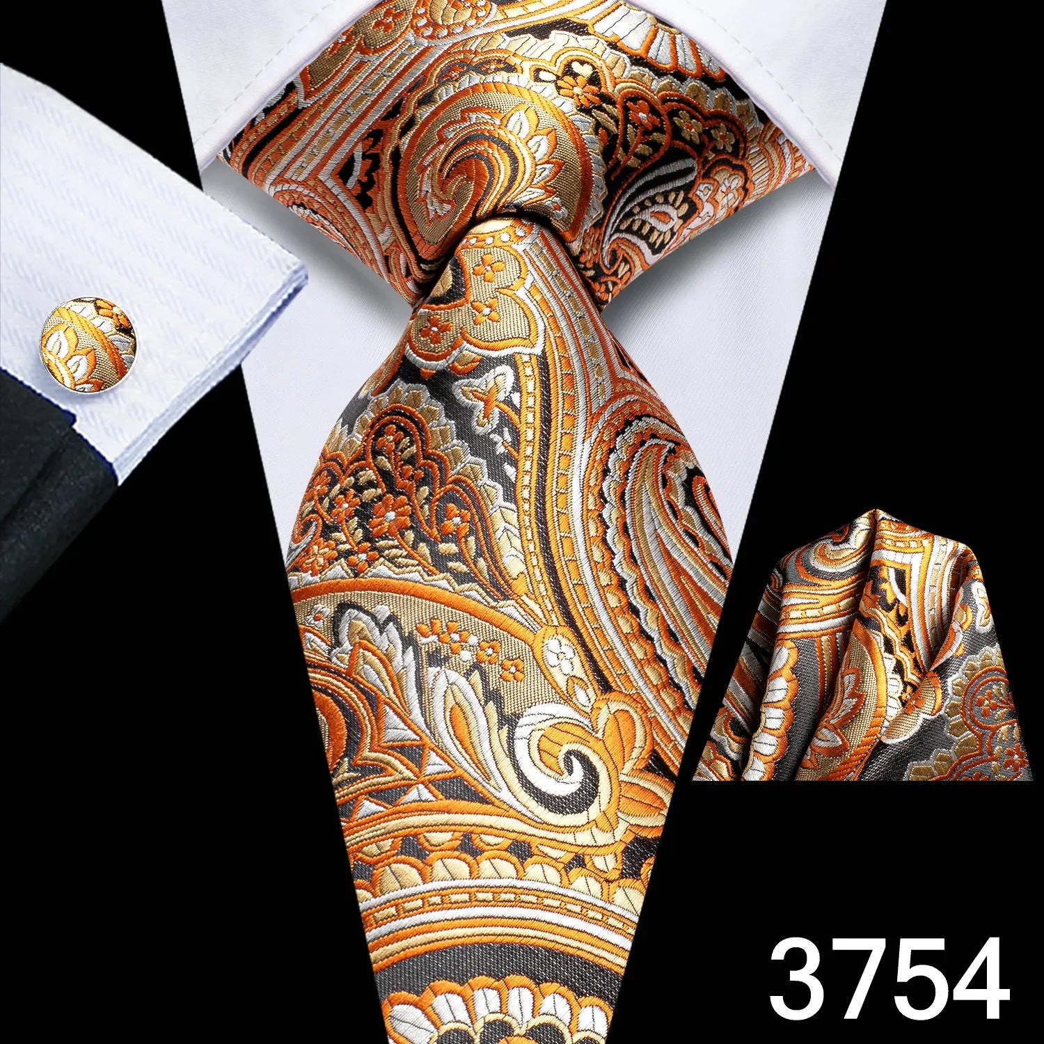 Free Shipping Business Design Jacquard Paisley Mens Silk Tie Gift Tie Cufflinks Hanky 3pc One Set