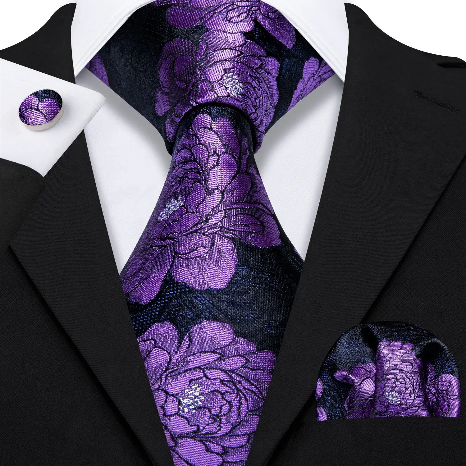 Free Shipping Business Design Jacquard Paisley Mens Silk Tie Gift Tie Cufflinks Hanky 3pc One Set