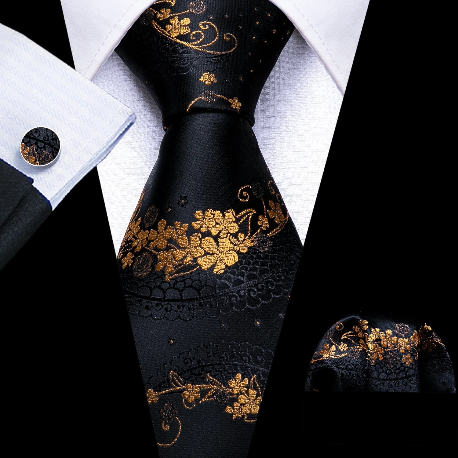 Free Shipping Business Design Jacquard Paisley Mens Silk Tie Gift Tie Cufflinks Hanky 3pc One Set