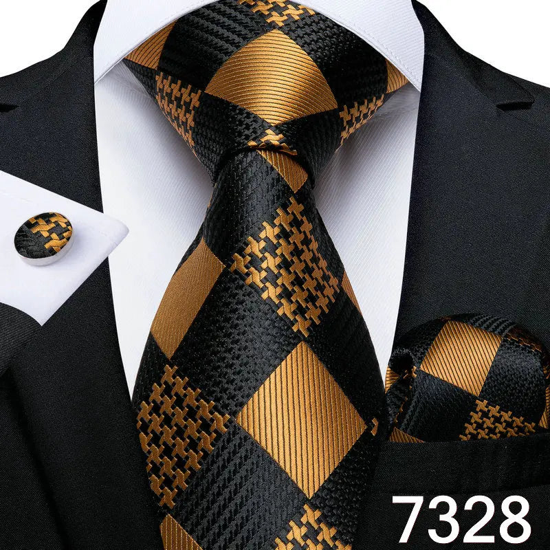 Free Shipping Business Design Jacquard Paisley Mens Silk Tie Gift Tie Cufflinks Hanky 3pc One Set