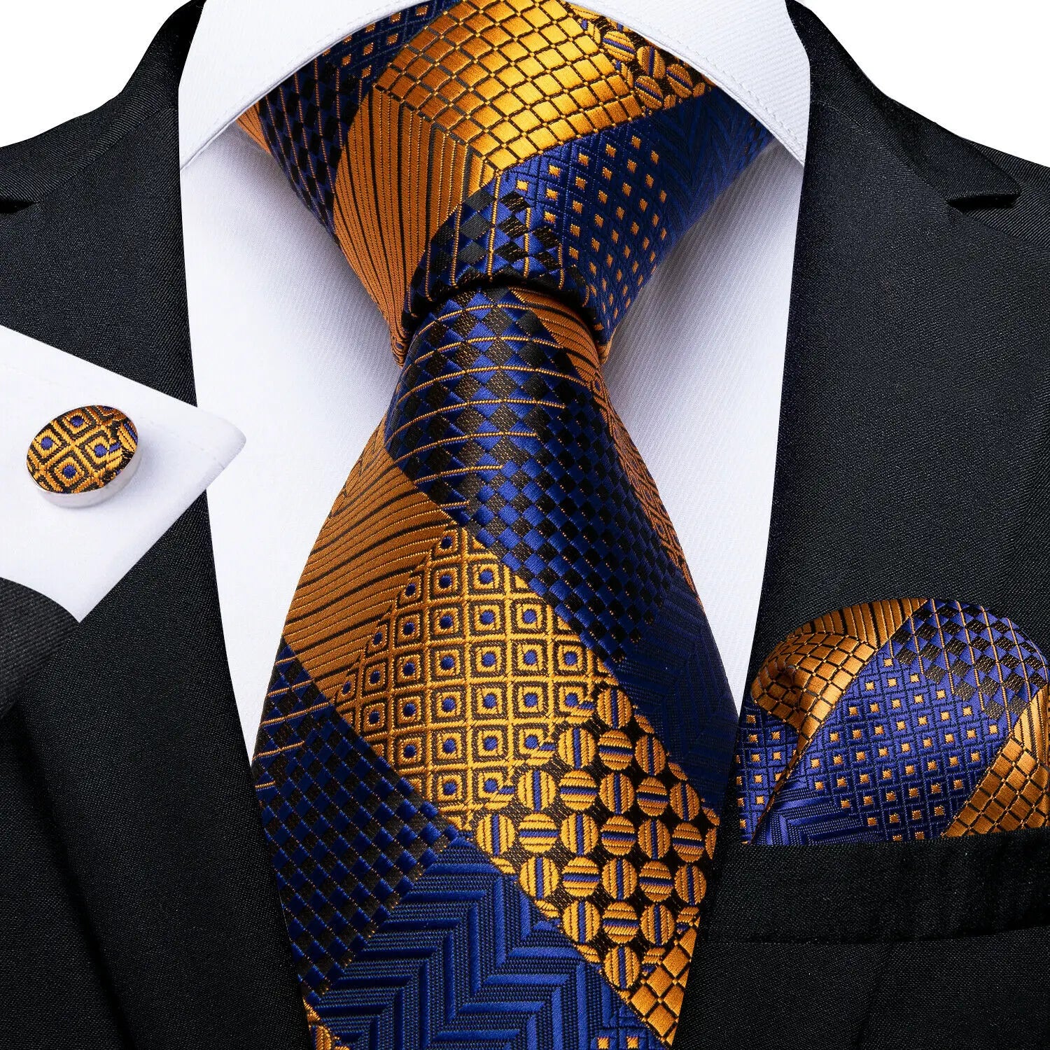 Free Shipping Business Design Jacquard Paisley Mens Silk Tie Gift Tie Cufflinks Hanky 3pc One Set