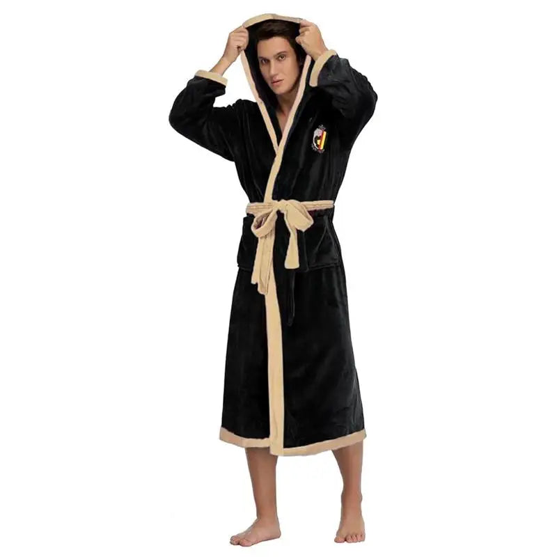 Bathrobe with Hood Soft Black Bathrobes Unisex Bathroom Pyjama Sleeping Robes Bath Robe for Men