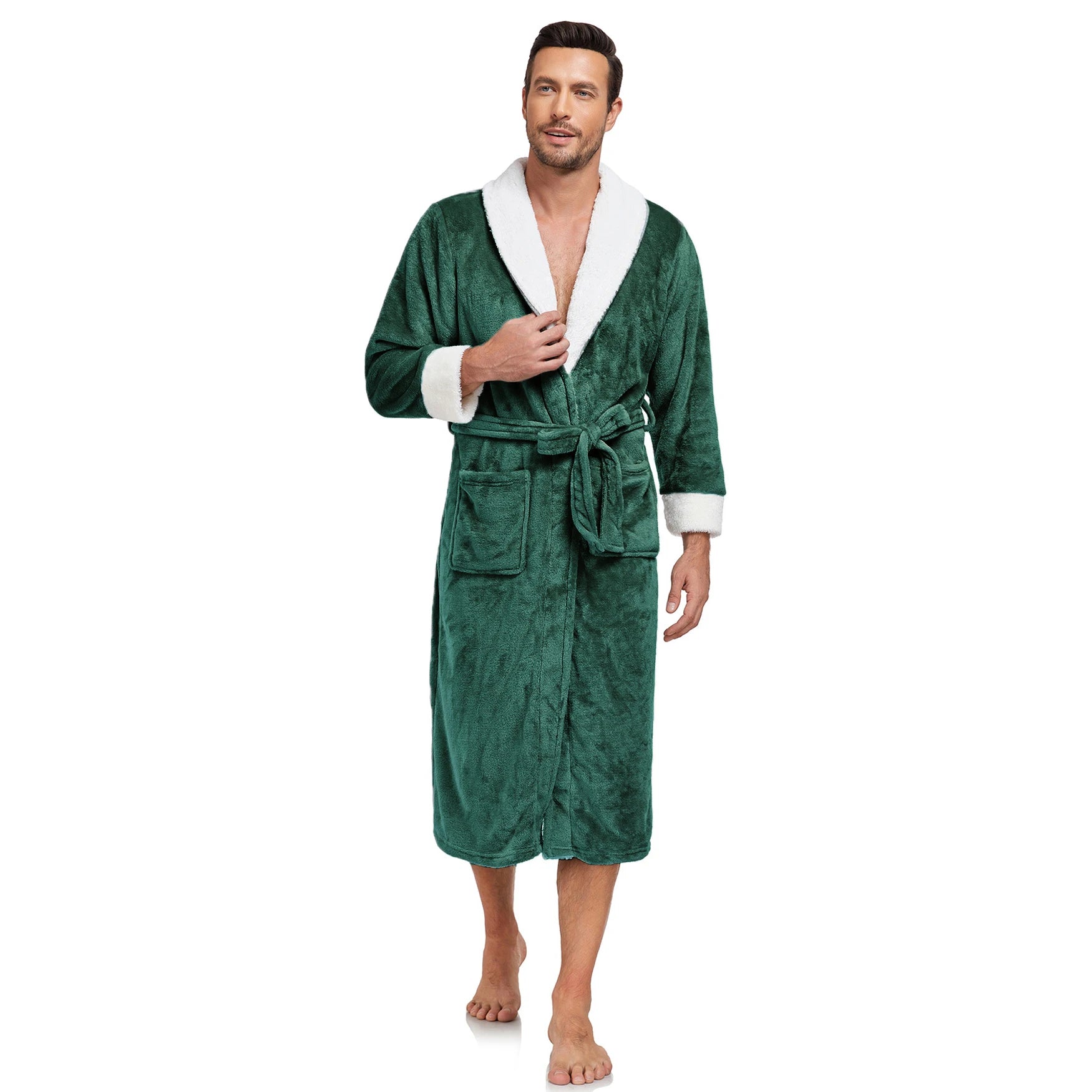 Bathrobe with Hood Soft Black Bathrobes Unisex Bathroom Pyjama Sleeping Robes Bath Robe for Men