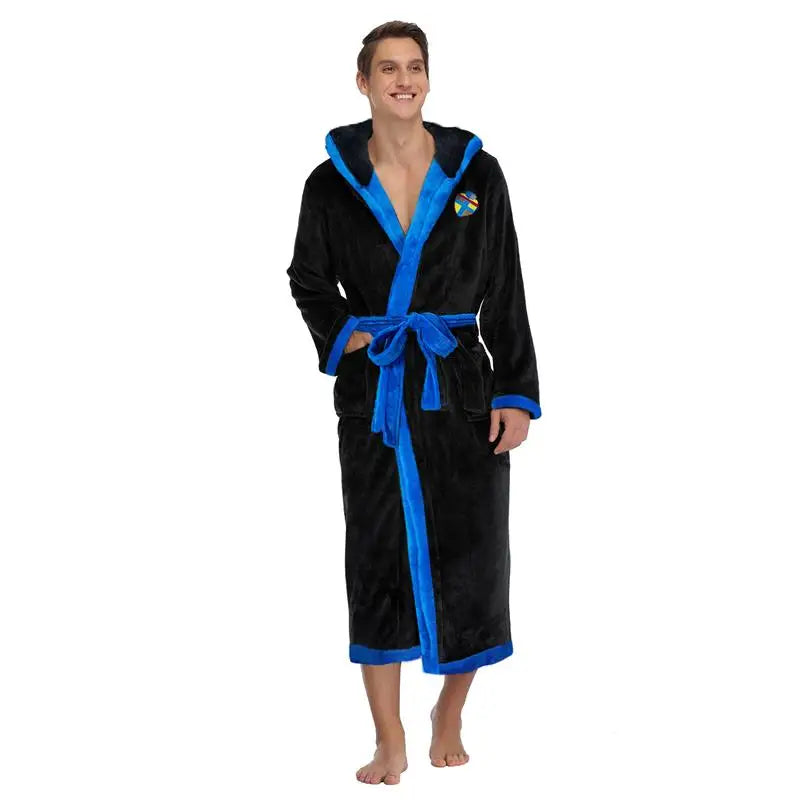 Bathrobe with Hood Soft Black Bathrobes Unisex Bathroom Pyjama Sleeping Robes Bath Robe for Men