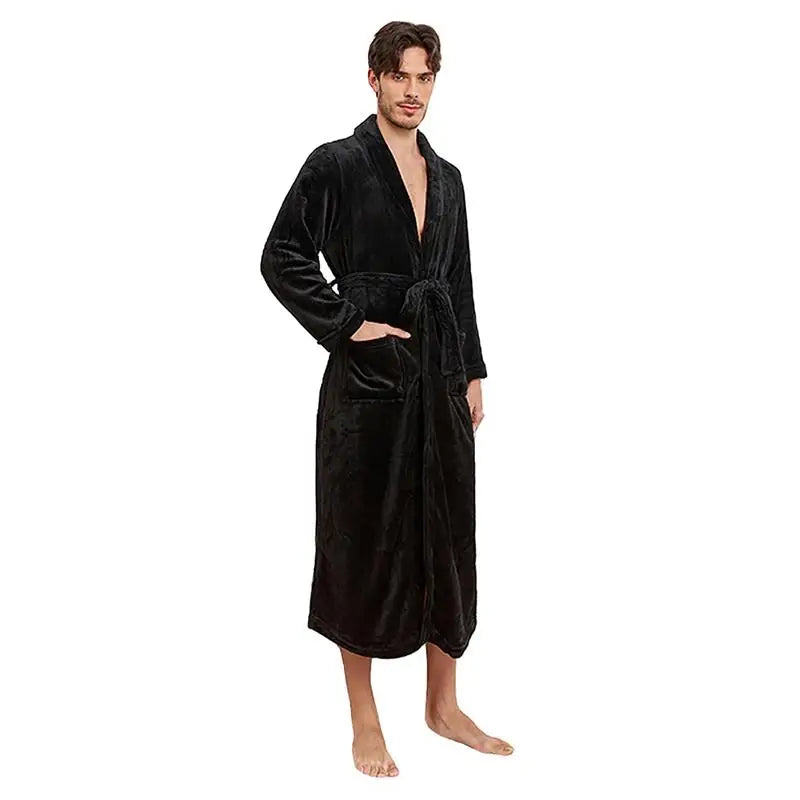 Bathrobe with Hood Soft Black Bathrobes Unisex Bathroom Pyjama Sleeping Robes Bath Robe for Men