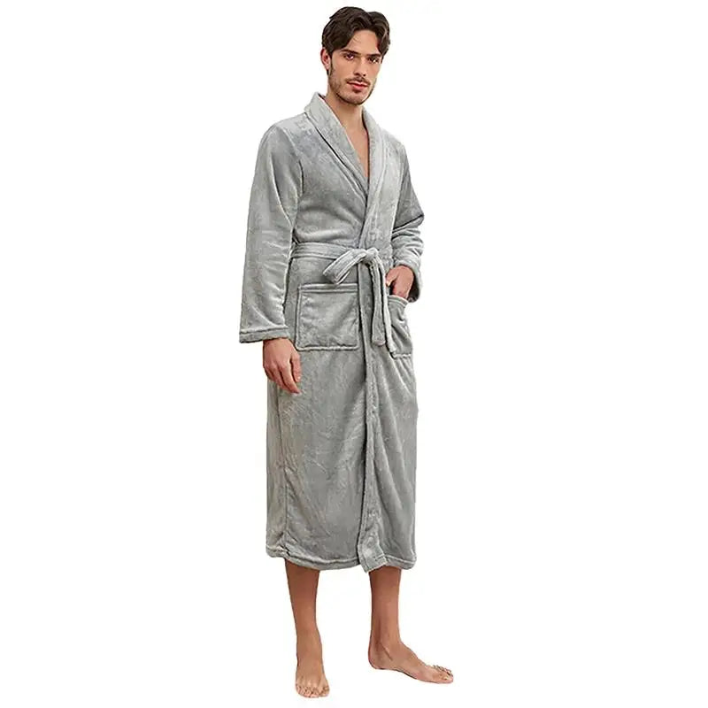 Bathrobe with Hood Soft Black Bathrobes Unisex Bathroom Pyjama Sleeping Robes Bath Robe for Men